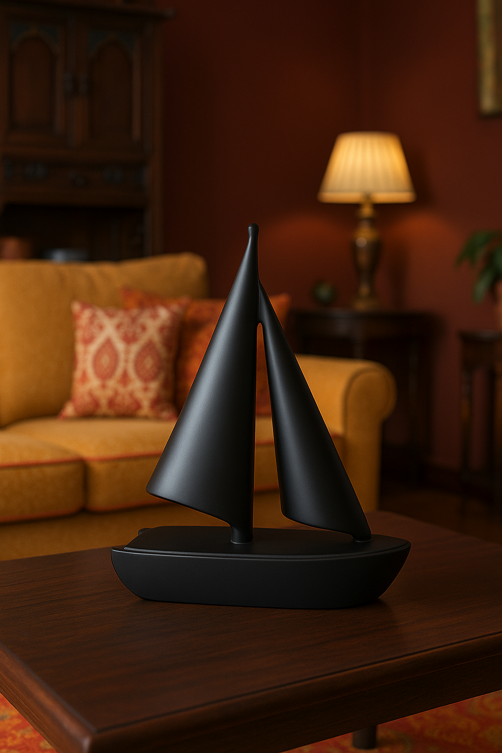 Modern Living Room with Sailboat Sculpture