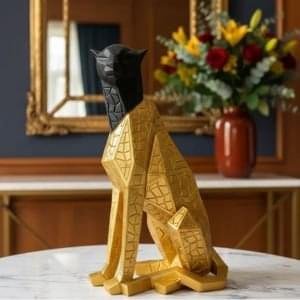 Gold Panther Sculpture – Geometric Black & Gold Decor Accent