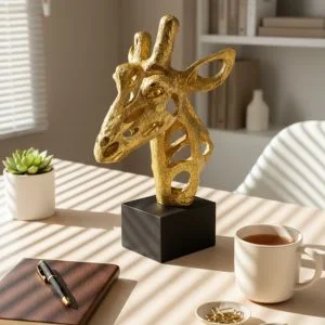 Golden Giraffe Head Sculpture – Modern Table Decor Accent